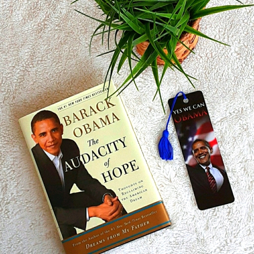 Barack Obama book, First Edition, The Audacity of Hope and bookmark